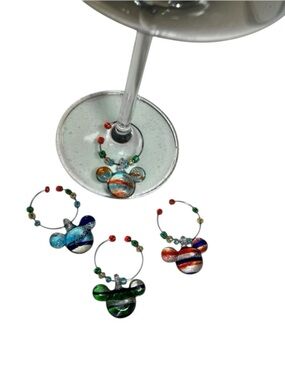Set of 4 Special Edition Mickey Mouse / Disney Glass Charms - Colorful Striped.